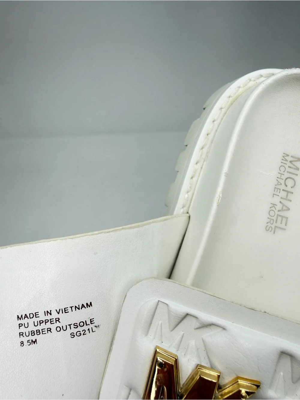Michael Kors White MK Logo Slide Sandals Women 8.5M